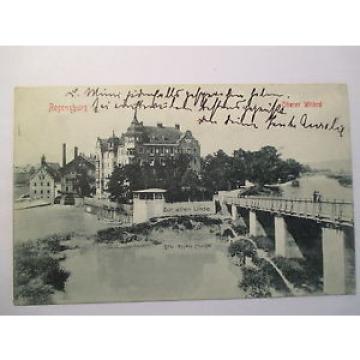 Regensburg Oberer Wöhrd zur alten Linde  1909 gelaufen,alte Ansichtskarte