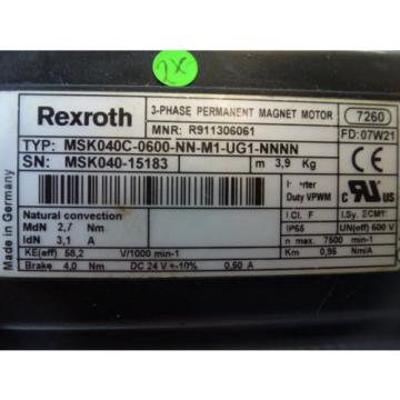 Rexroth MSK040C-0600-NN-M1-UG1-NNNN, 3 Phase Permanent Magnet Motor with brake