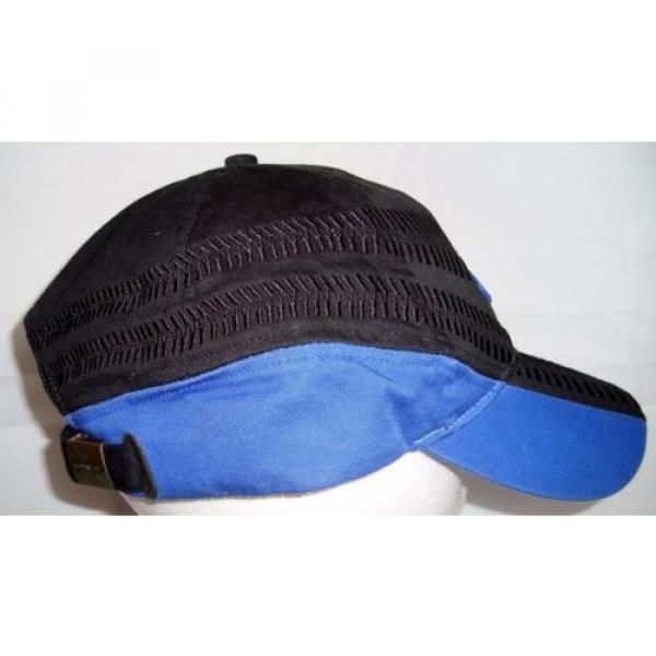 Komatsu Black Blue Embroidered Tracks Rubber Logo Strapback Baseball Cap Hat #5 image