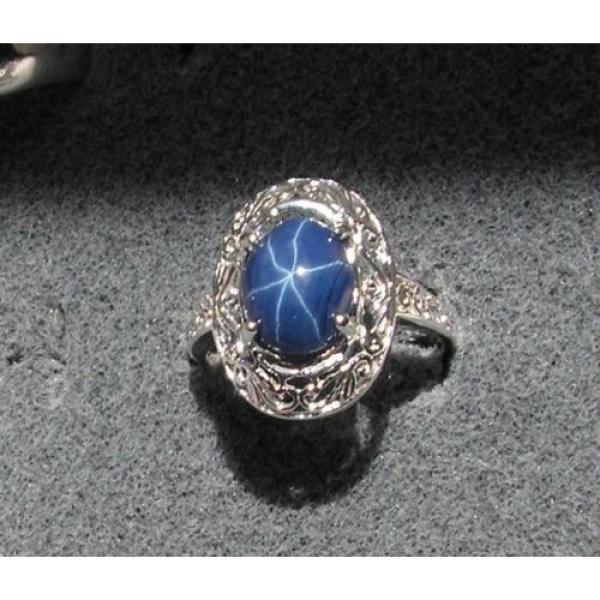 10x8mm 3+ CT LINDE LINDY CORNFLOWER BLUE STAR SAPPHIRE CREATED SECOND RING SS #1 image