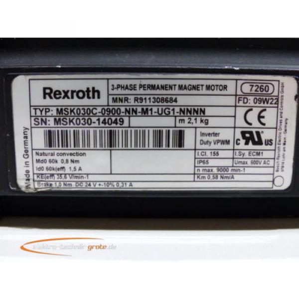 Rexroth MSK030C-0900-NN-M1-UG1-NNNN MNR: R911308684 3-Phase Permanant Magnet Mot #3 image